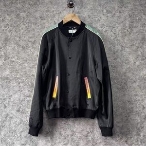 🚩steal authentic Saint Laurent Black Bomber Jacket with Colorful Accents